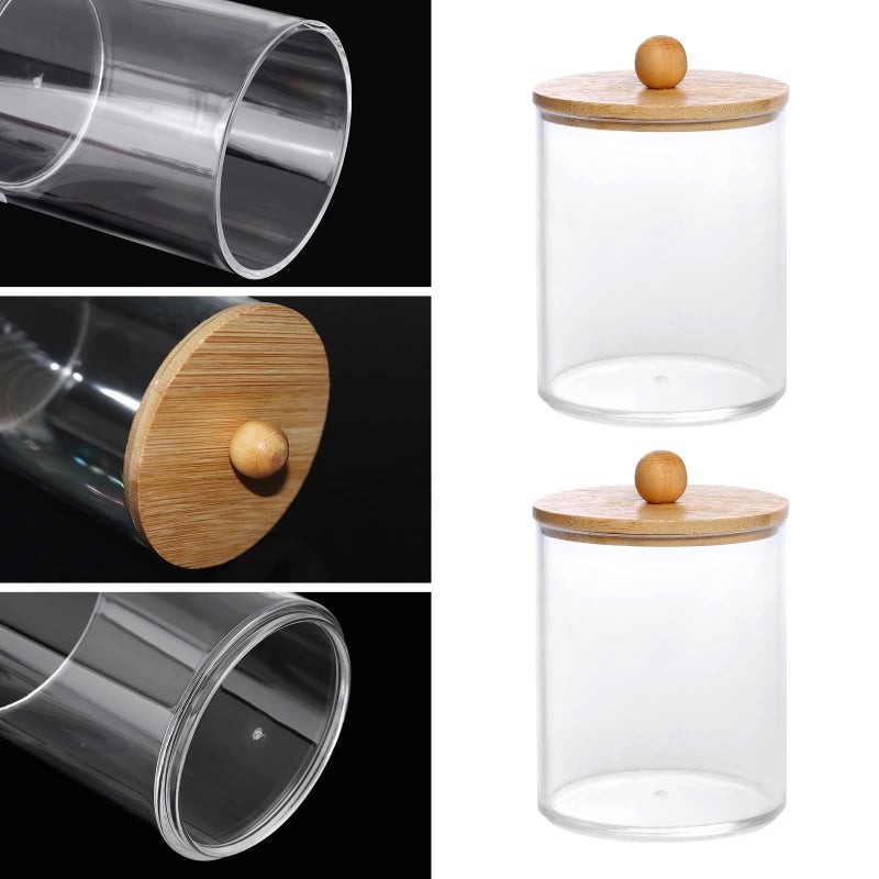 Tbestmax 10-Ounce Qtip Holder Bathroom Jars Canisters for Cotton Ball Swab Pad Storage Dispenzer  Bamboo Lid (2 Pack) - Image 3